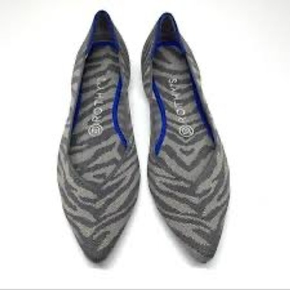 Rothys The Point Grey Zebra Animal Print Pointed Toe Flats‎ Shoes Womens 9.5 ep